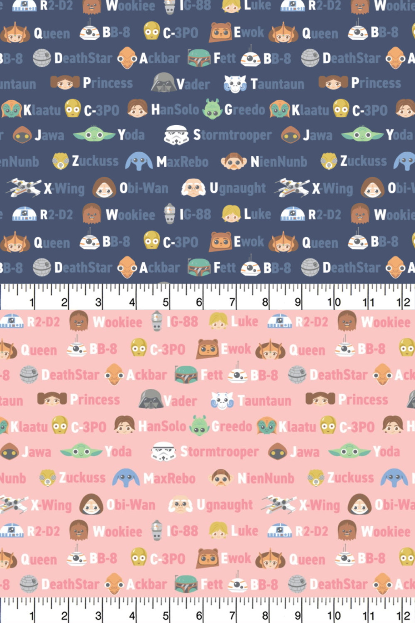 Star Wars Alphabet Tonal Print, Cotton Fabric, Pink Navy colour