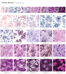 CraftsFabrics 40pcs Floral Prints Porcelain Prints 5" X 5" Charm Packs DIY Cotton Fabric For Sewing Crafting Patchwork - Violet Bloom