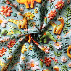 Tissu imprimé numériquement en 3D motif dinosaure Little Johnny, 100 % coton, 142 cm de large, idéal pour les loisirs créatifs, le matelassage, la décoration intérieure et les loisirs créatifs pour enfants.