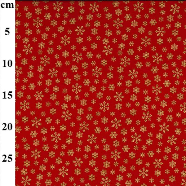 John Louden Metallic Snowflakes on Red 100% Cotton 110cm Wide Printed Fabric for Quilting, Sewing, Crafts, Dressmaking