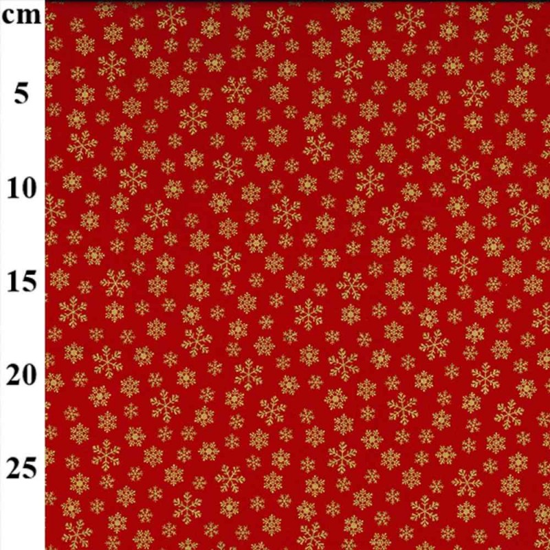 John Louden Metallic Snowflakes on Red 100% Cotton 110cm Wide Printed Fabric for Quilting, Sewing, Crafts, Dressmaking