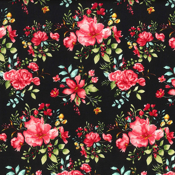 Rose & Hubble Black Floral 100% Cotton Poplin Fabric