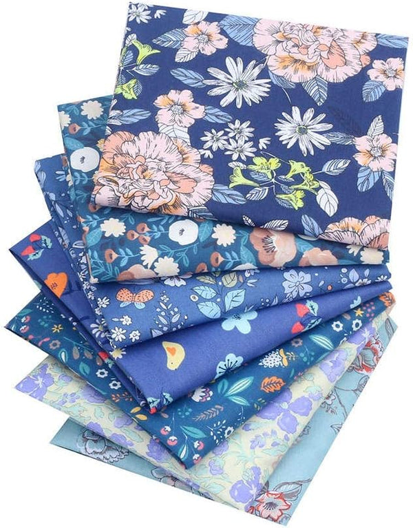 CraftsFabrics 7pcs Blue Floral Cotton Fat Quarters Bundle