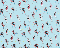 Little Johnny Players Playing Football Blue 100% Cotton 150cm Wide Digitally Printed Cotton for Crafting, Sewing, Home Décor and Kid's Craft