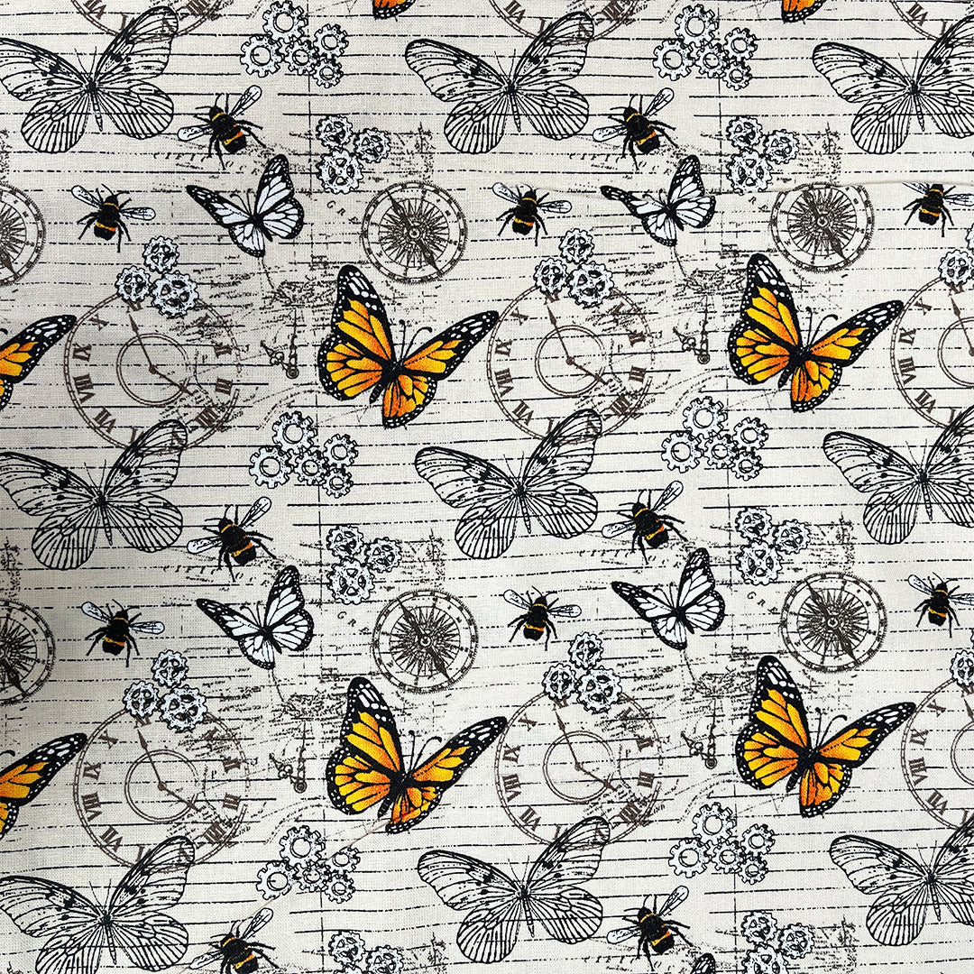 Steampunk-Baumwollstoff mit Aufdruck. 100 % Premium-Baumwolle. Meterware, Halbmeterware, Long Quarter und Fat Quarter