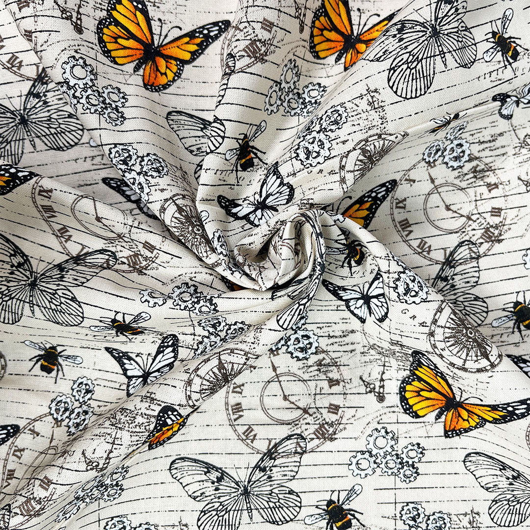 Steampunk- Cotton Printed Cotton Fabric. 100% Premium Cotton. By Meter,Half Meter, Long Quarter and Fat Quarter