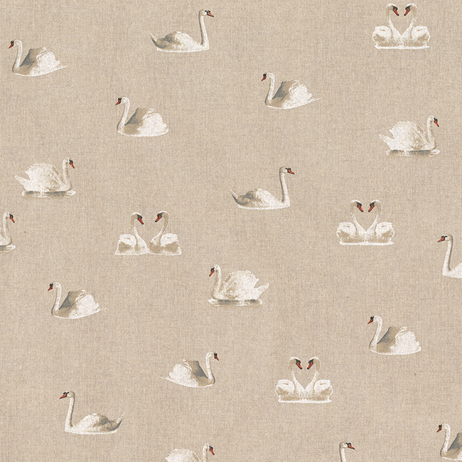 Crafty By Chatham Glyn Swans Cotton-Rich Linen-Look Fabric 80% Cotton 20% Polyester 140cm Wide Crafty Cottons For Crafting, Dressmaking, Home Décor