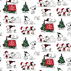 Peanuts Snoopy's Christmas Fun Fat Quarters 4 Pack (45cm x 55cm) 100% Cotton Craft Fabric Bundle for Children's Christmas Fabric