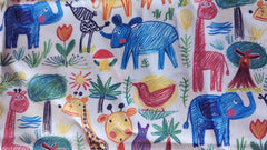 Rose & Hubble Jungle Crayon Time Animals Printed 100% Cotton Poplin Fabric 110cm Wide Print For Crafting, Quilting, Home Decor, Kid's Crafting