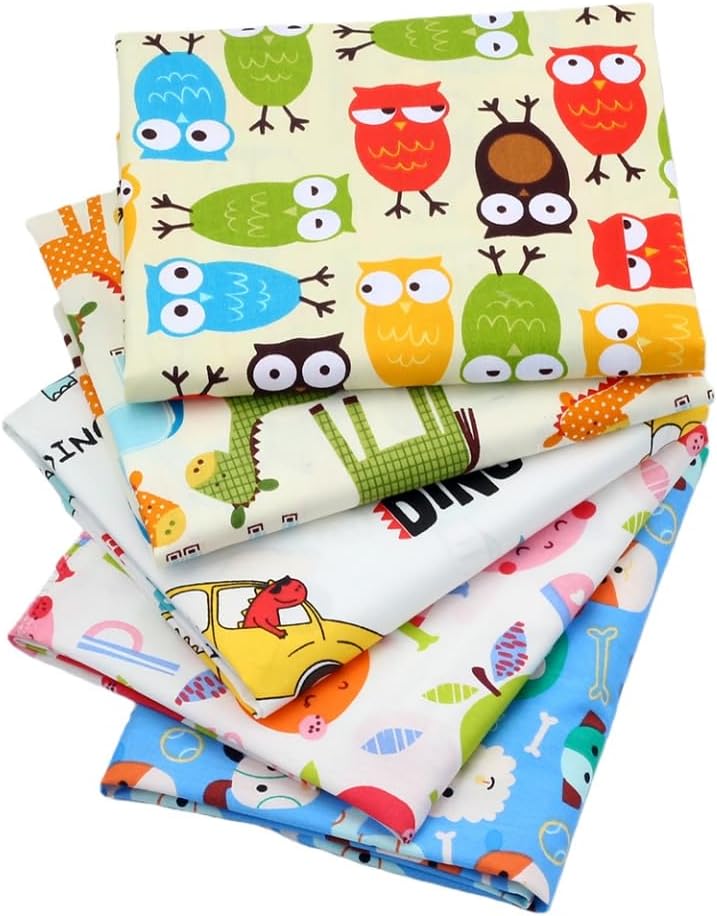 CraftsFabrics Baumwoll-Fat Quarters mit Cartoon-Tieren, bedruckt, 40 x 50 cm, 5 Stück (Quilten, Scrapbooking, Nähen, Babykleidung, DIY-Projekte)