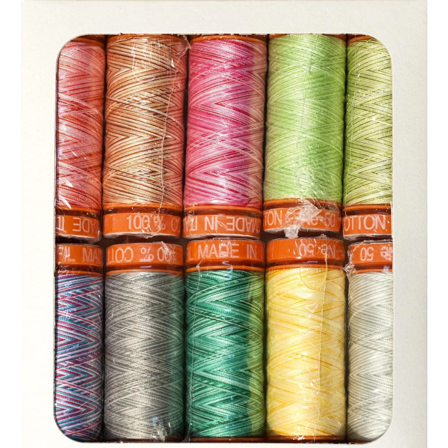 Tula Pink's Debut Aurifil Collection 10 Small Spools of Variegated 50wt Cotton Ideal for Embroidery, Quilting, Crafting, Sewing