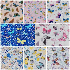 CraftsFabrics Butterfly Print 8Pcs Fat Quarter Bundle 100% Cotton 50x40cm Wide Ideal For Crafting, Sewing, Quilting, Patchwork, Kid's Craft