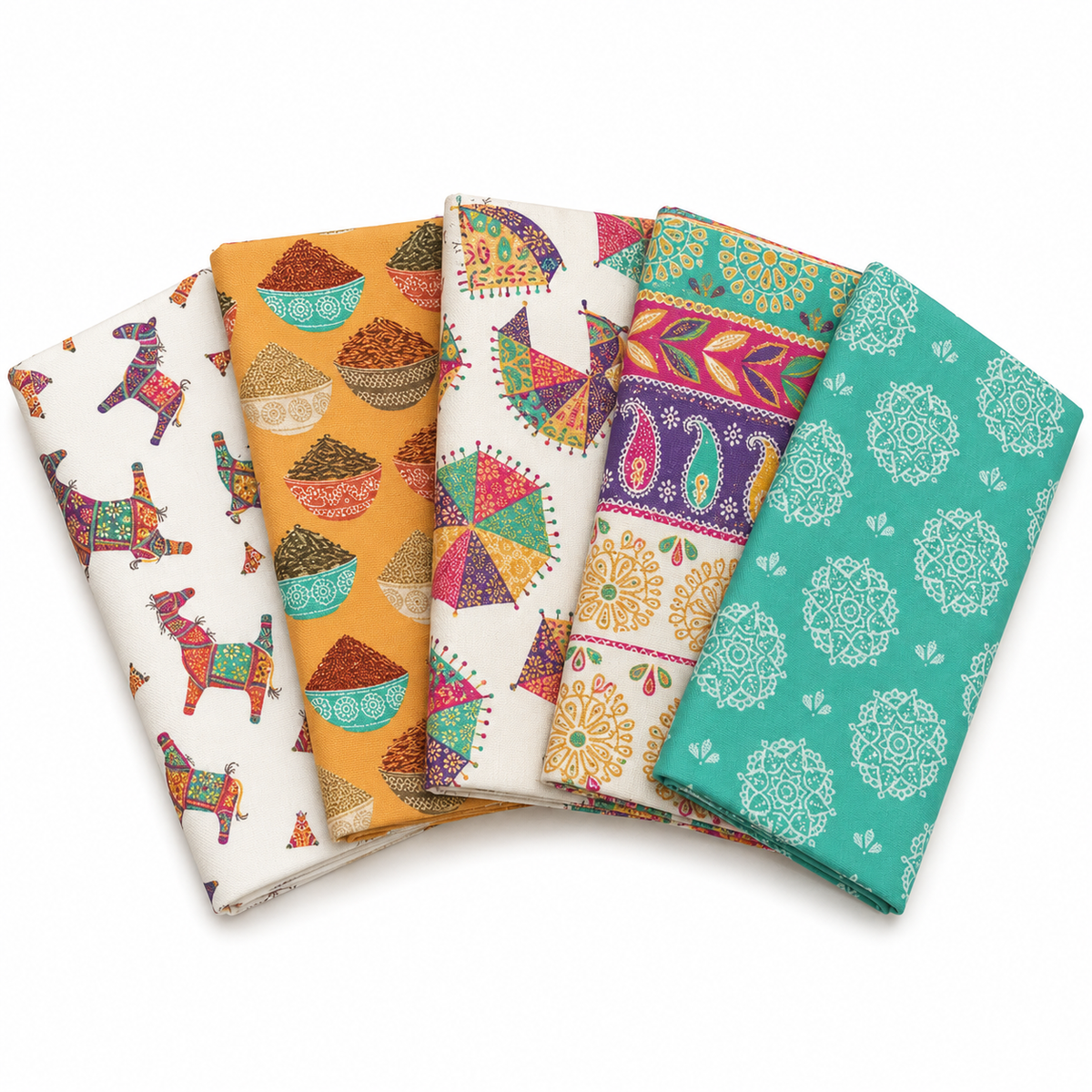 Lot de 45 x 55 cm de large, 100 % coton, motif New Delhi Horses, Debbie Shore, idéal pour l'artisanat et le patchwork