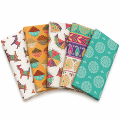 Lot de 45 x 55 cm de large, 100 % coton, motif New Delhi Horses, Debbie Shore, idéal pour l'artisanat et le patchwork