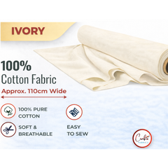 CraftsFabrics Cream Plain Dyed Homespun Cotton Fabric – 100% Cotton – 110cm Wide – Craft, Quilting & Dressmaking Fabric