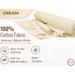CraftsFabrics Cream Plain Dyed Homespun Cotton Fabric – 100% Cotton – 110cm Wide – Craft, Quilting & Dressmaking Fabric