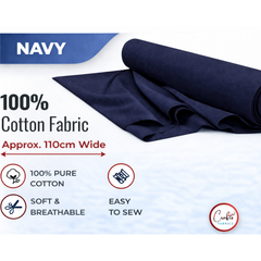 CraftsFabrics Denim Plain Dyed Homespun Cotton Fabric – 100% Cotton – 110cm Wide – Craft, Quilting & Dressmaking Fabric