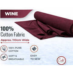 CraftsFabrics White Plain Dyed Homespun Cotton Fabric – 100% Cotton – 110cm Wide – Craft, Quilting & Dressmaking Fabric