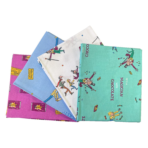 Charlie and The Chocolate Factory Roald Dahl 100% Cotton 4Pcs Fat Quarters