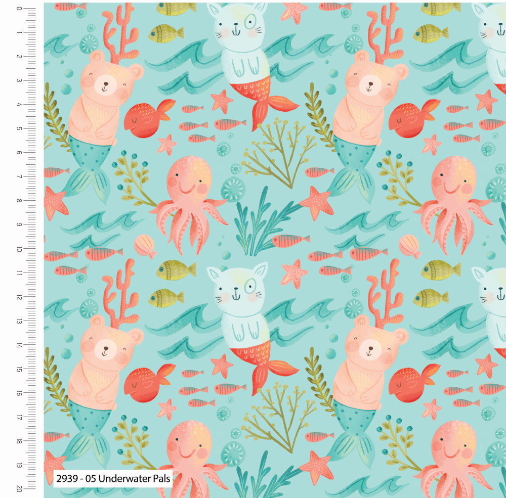 The Craft Cotton Co. Mermaid Friends 100% Cotton Prints 110cm Wide Craft Fabric