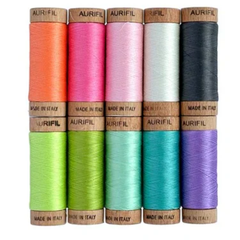 Aurifil 80wt Cotton Thread – Tula Pink Neon Collection | 10 Small Spools | 100% Cotton
