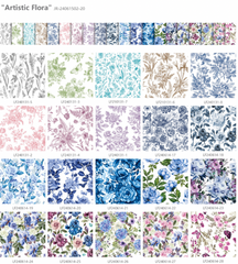 CraftsFabrics 40pcs Floral Prints Porcelain Prints 5" X 5" Charm Packs DIY Cotton Fabric For Sewing Crafting Patchwork - Linea Art Flora