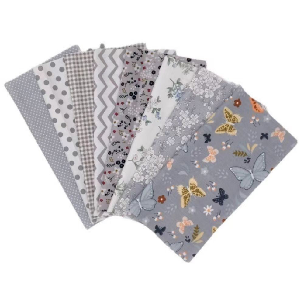 CraftsFabrics 8pcs Grey Floral Butterflies Series Cotton Fat Quarter 50x40cm Wide Patchwork Clothes DIY Quilting Cushion Patchwork Fabric