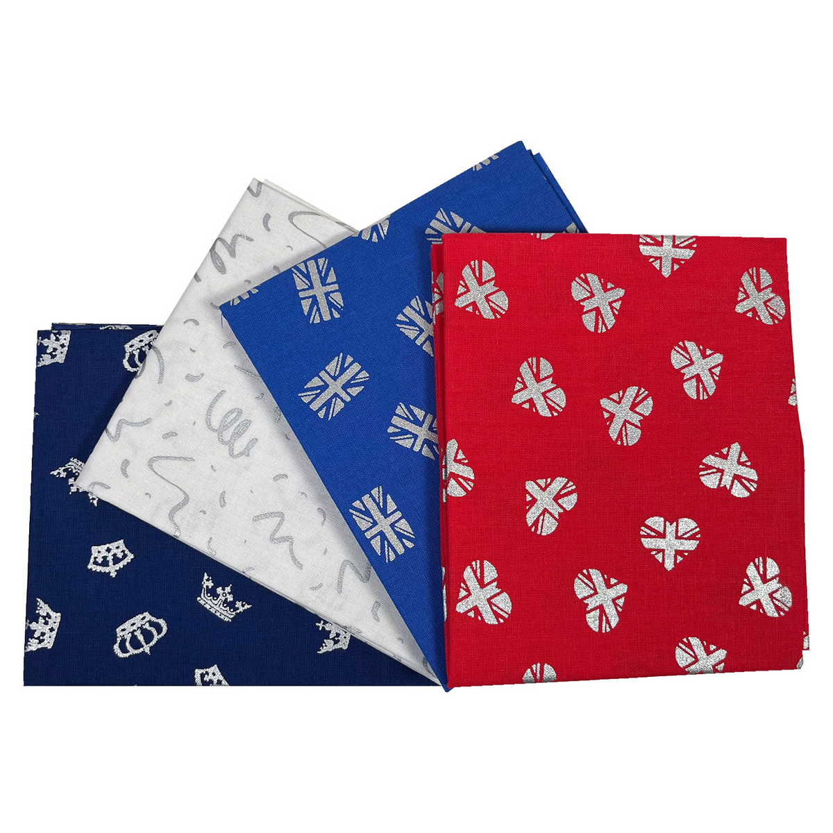 The Craft Cotton Co. Fat Quarter Bundle Hobbycraft 100% Cotton Metallic Royal Celebration Gold & Silver Fabric 45x55cm Wide 4Pcs Fat Quarter Bundle For Crafting, Patchwork, Kid's Craft