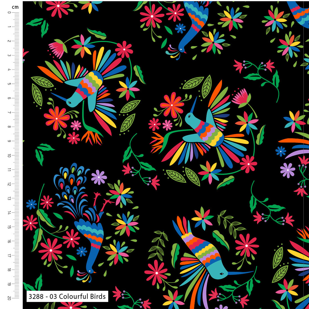 Craft Cotton Company 100 % coton Victoria Louise Mexicana Oiseaux colorés 110 cm de large Imprimés en coton pour l'artisanat, les présentoirs et la couture