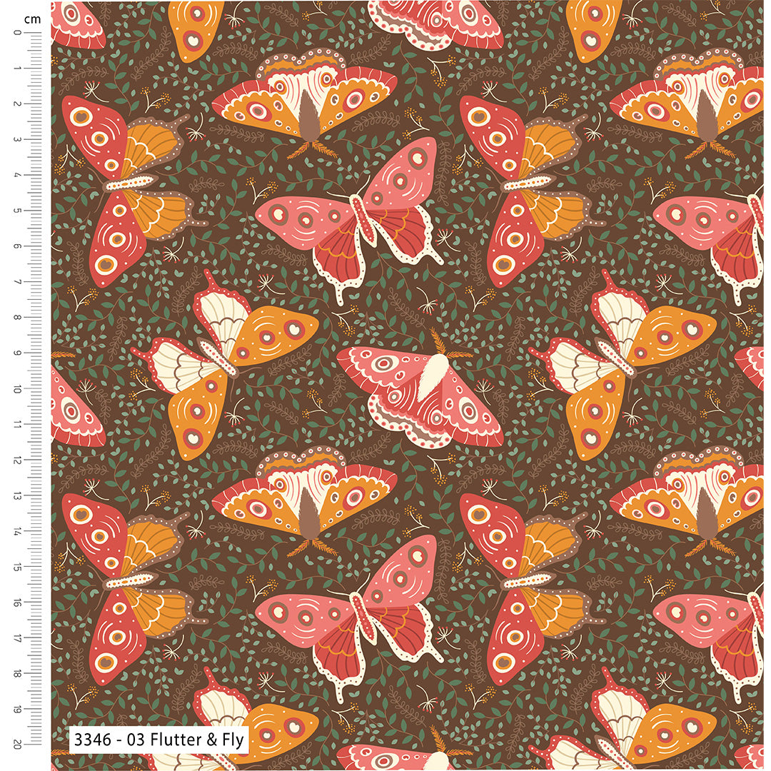 Butterfly pattern fabric with a ruler on the side