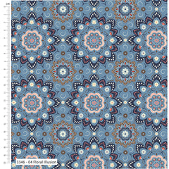 Floral pattern fabric swatch with a ruler on the left side