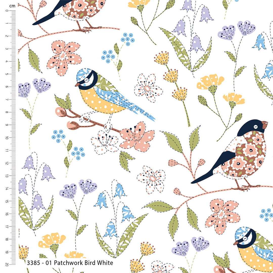 The Craft Cotton Co. Patchwork Birds 100% Cotton Fabric 110cm/42" Wide Material for Crafting, Patchwork, Quilting