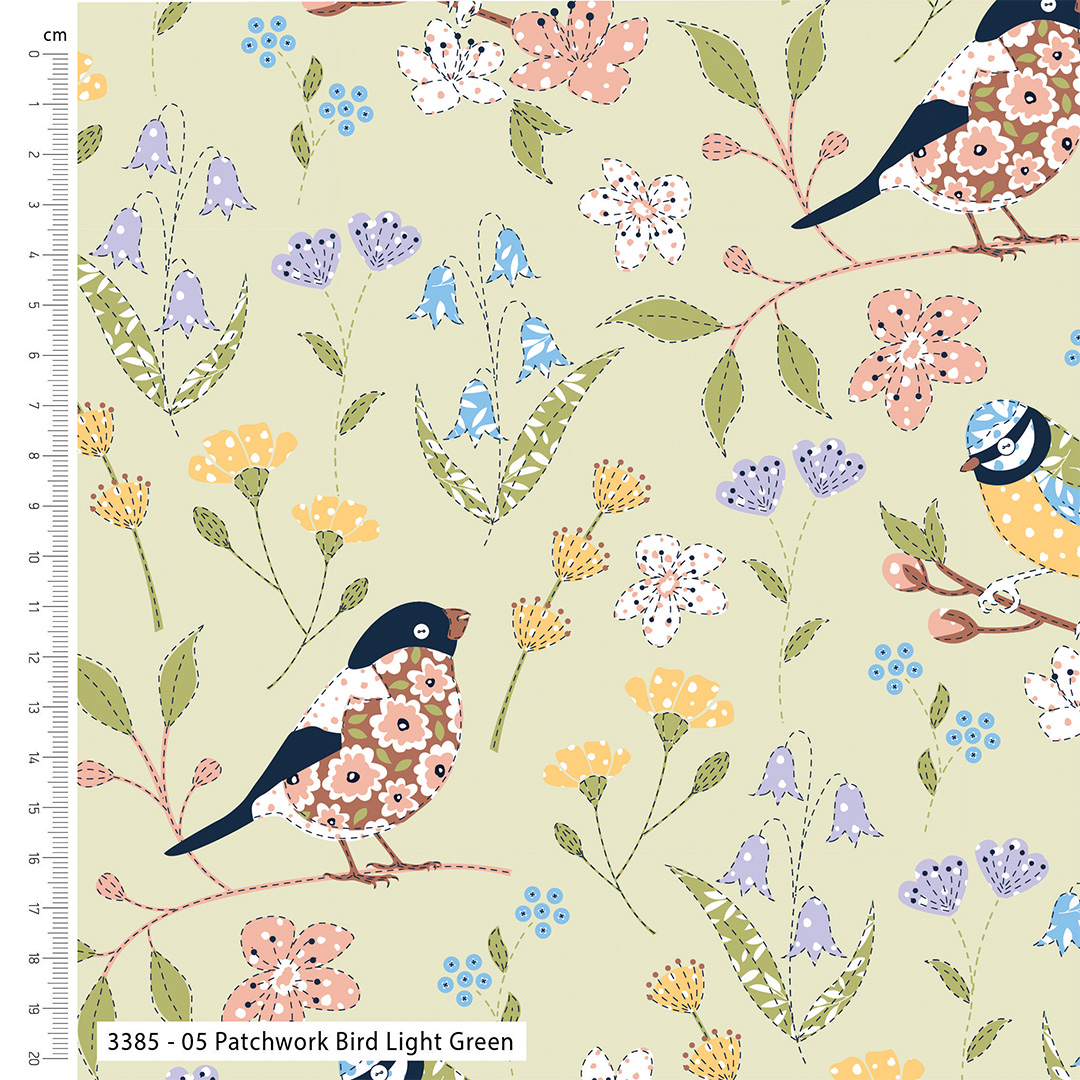 The Craft Cotton Co. Patchwork Birds 100% Cotton Fabric 110cm/42" Wide Material for Crafting, Patchwork, Quilting