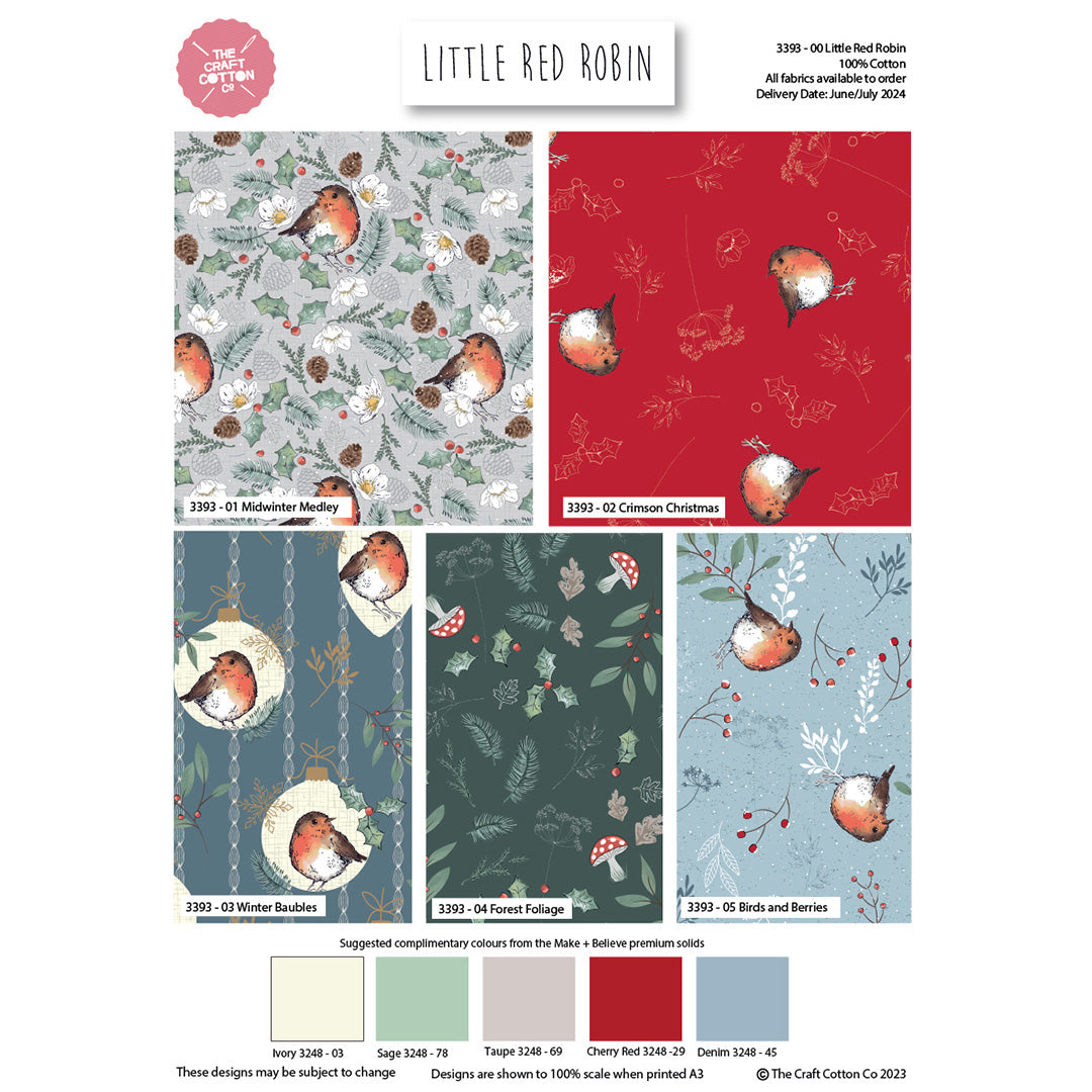 Little Red Robin 100% Cotton 5Pcs Fat Quarter 18"x22" (45x55cm) Wide Ideal for Crafting, Quilting, Sewing, Patchwork, Home Décor