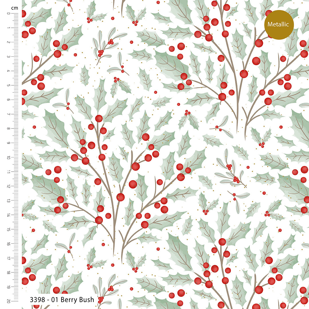 Craft Cotton Co. Scandi Holly 100% Cotton Fabric 112cm/44" Wide Ideal for Crafting, Quilting, Patchwork, Home Décor