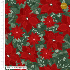 Craft Cotton Co. Jolly Poinsettia 100% Cotton 5Pcs Fat Quarter 18"x22" (45x55cm) Wide for Crafting, Sewing, Patchwork, Home Décor