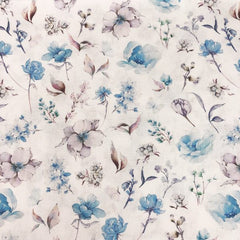 Floral Blue Prints 100% Cotton 112cm Wide Digitally Printed Cotton Fabric for Sewing, Crafting, Dressmaking, Patchwork