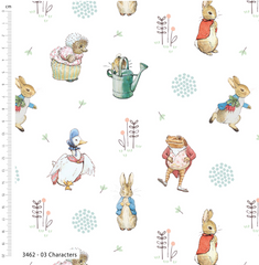 Classic Characters Peter Rabbit Prints 100% Cotton Craft Fabric 112cm Wide Material for Children's Quilting Projects, Craft Bags, Home Decor