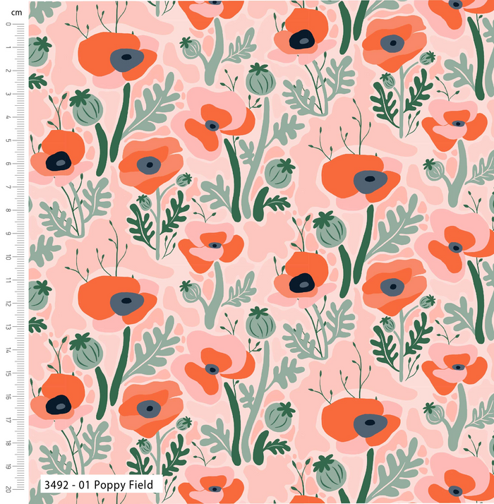 The Craft Cotton Co. Loose Fabric Poppy Queen by Savanna Rawson 100% Cotton Fabric - Width: 112cm / 44". Weight: 148gsm