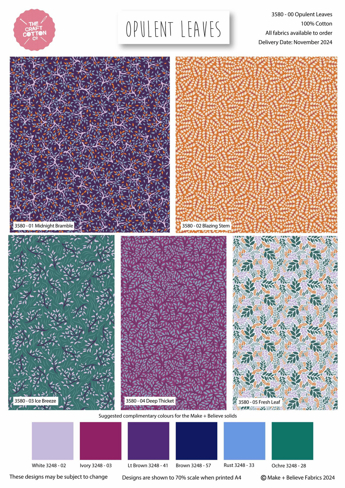 The Craft Cotton Co. Opulent Leaves Fabric 100% Cotton Prints 45x55cm Wide 5Pcs Fat Quarter Bundle for Quilting, Sewing, Home Decor