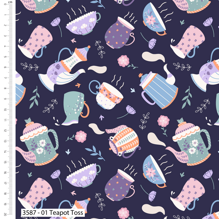 The Craft Cotton Co. Loose Fabric Craft Cotton Co. Botanique Brew 100%  Cotton 112cm Wide Springtime Tea Themed Designs