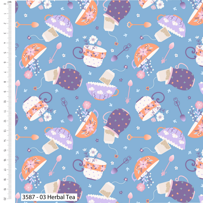 The Craft Cotton Co. Loose Fabric Craft Cotton Co. Botanique Brew 100%  Cotton 112cm Wide Springtime Tea Themed Designs