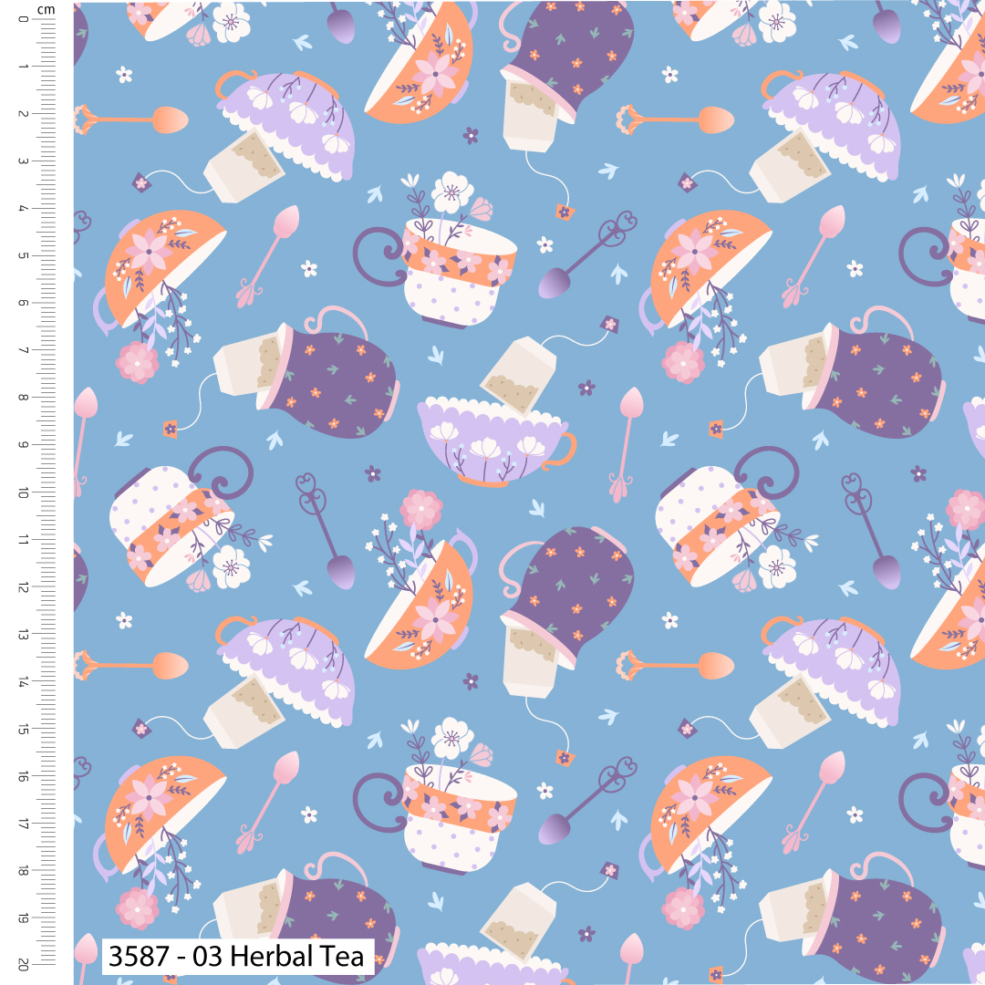 Craft Cotton Co. Botanique Brew 100 % coton 112 cm de large Motifs sur le thème du thé printanier pour l'artisanat, la couture, le quilting et les loisirs créatifs pour enfants