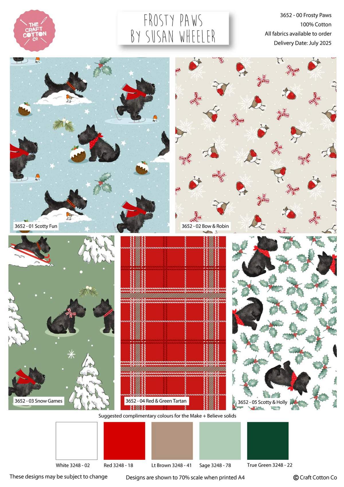 Frosty Paws by Susan Wheeler 100% Cotton 45x55cm Wide 5Pcs Christmas Fat Quarter Bundle for Sewing, Quilting, Dressmaking, Patchwork