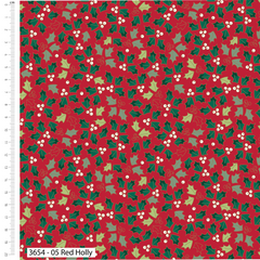 Craft Cotton Co. Holly & Poinsettia 100% Cotton 45x55cm Wide 5Pcs Christmas Fat Quarters for Sewing, Quilting, Dressmaking, Patchwork