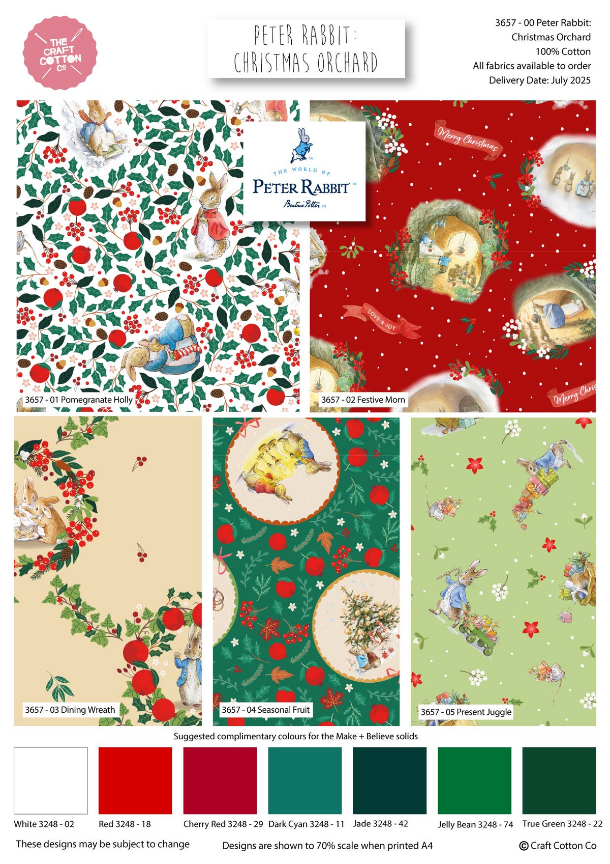 Craft Cotton Co. Christmas Orchard – Peter Rabbit 100% Cotton 45x55cm Wide Christmas Fat Quarter for Sewing, Quilting, Dressmaking, Patchwork