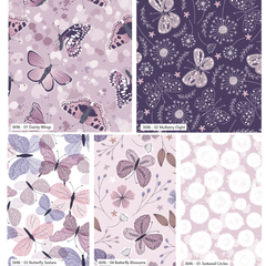 CraftsFabrics Moonlit Flutter Cotton Fat Quarter Bundle – 5 Piece Butterfly Print Quilting Fabric Pack