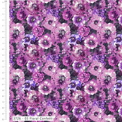 Floral pattern with pink and purple flowers on a fabric swatch.