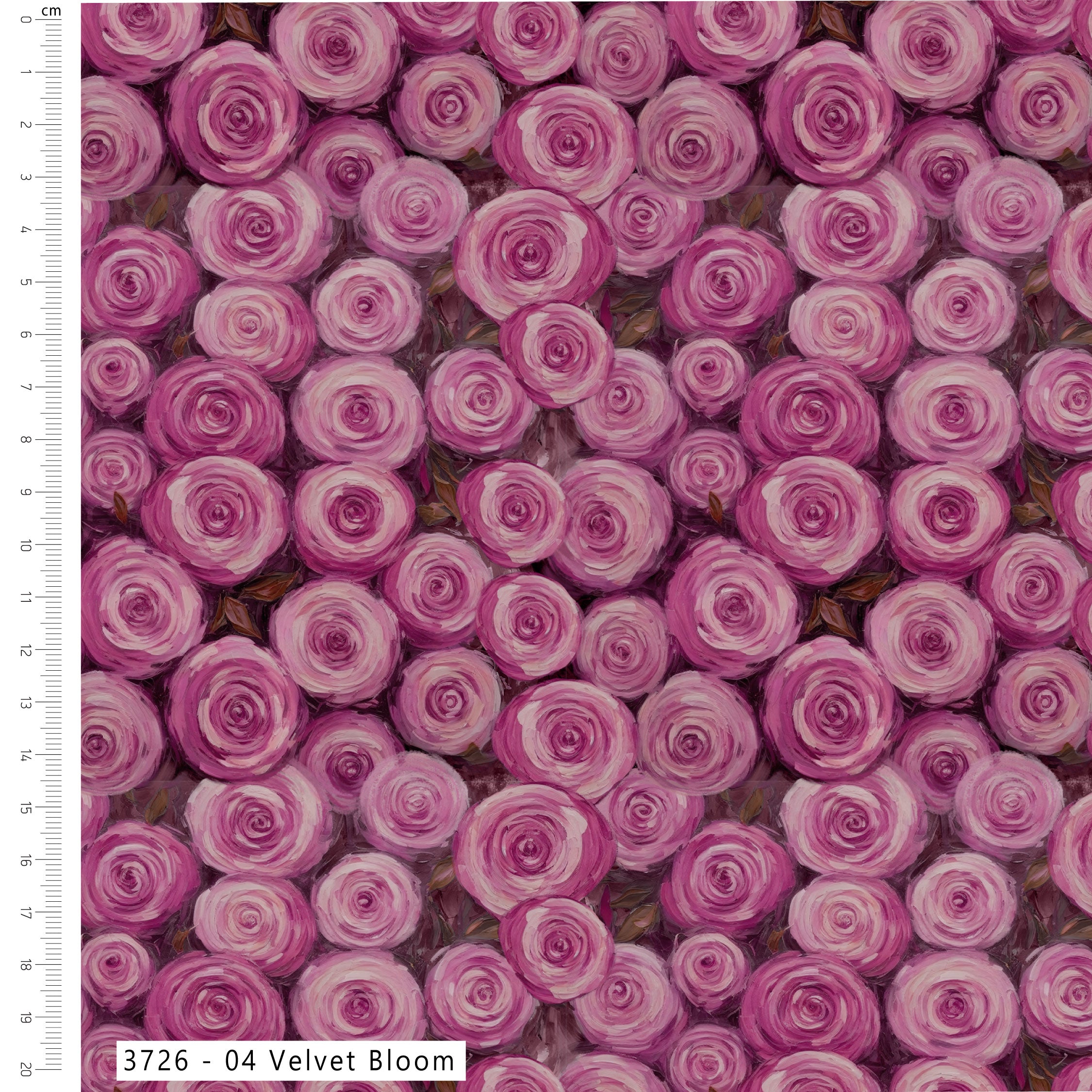 Pattern of pink roses with a ruler on the left side
