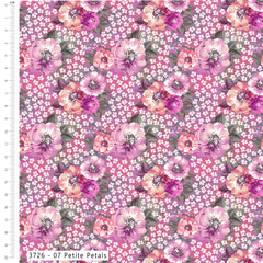 Floral pattern with pink, purple, and white flowers on a fabric swatch.